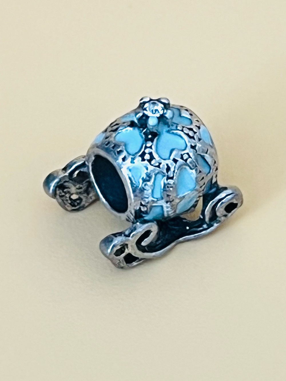 Silver plated blue enamel CARRIAGE bracelet charm